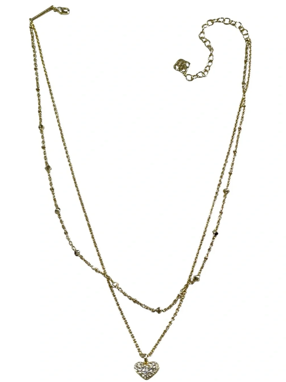 Kendra Scott Ari Gold Pavé Crystal Heart Multi Strand Necklace White CZ